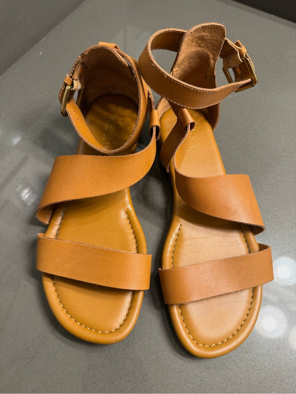 Franco Sarto Cognac Leather Crisscross Ankle-Strap Sandals
